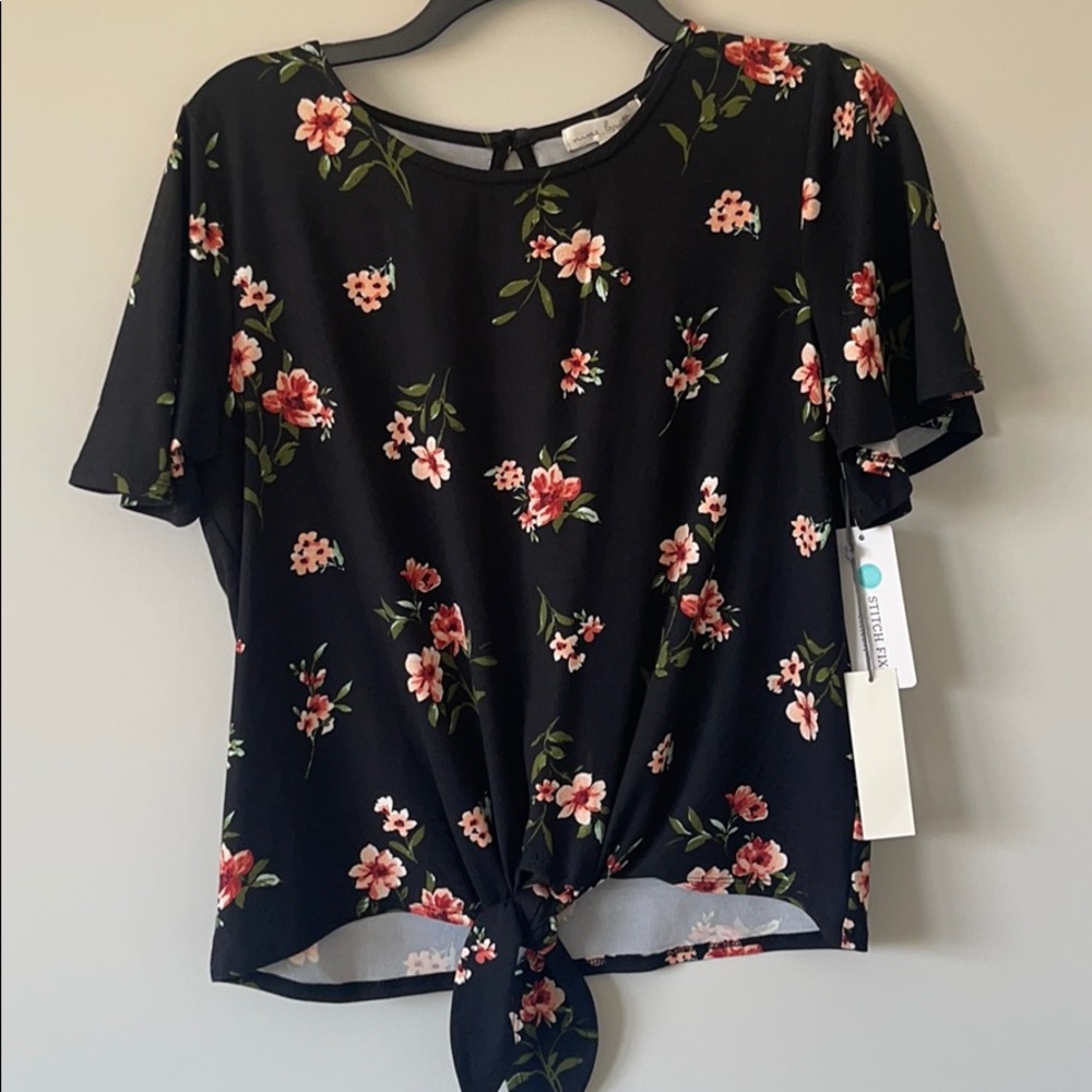 Floral front knot top